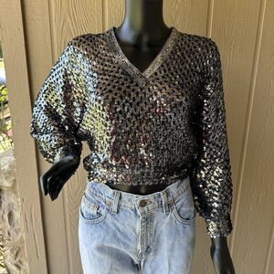 Vtg 70s Disco Punk Harry Acton Party Collectibles Blouse Womens M Sequin Sparkle